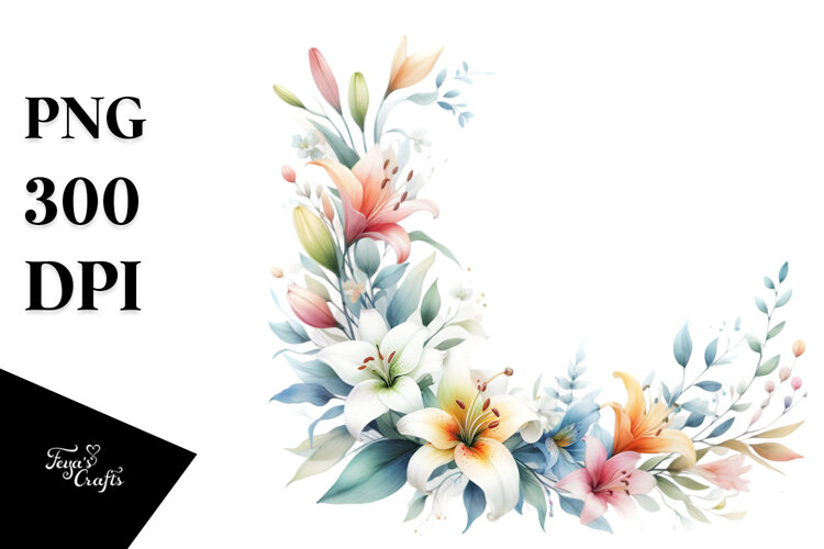 Colorful Horizontal Frame with Small Lily | Sublimation | example image 1