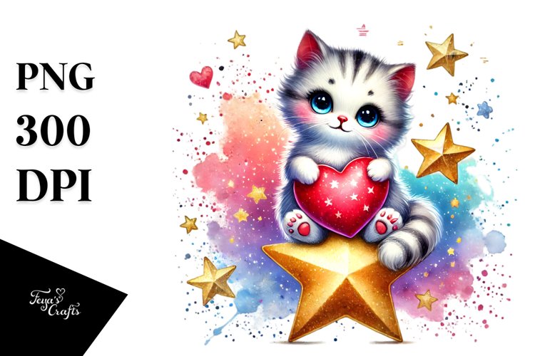 Cute Cat on Star, PNG