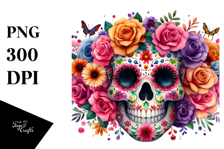 Colorful Cute Skull Flower Painting, PNG