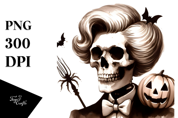 Retro Skull with Hair PNG