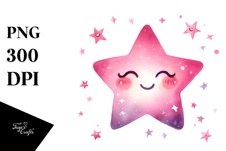 Whimsical Very Simple Pinkish Smiling Star PNG example image 1