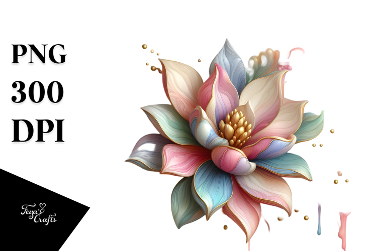 Glossy Magnolia with Golden Insertions Watercolor