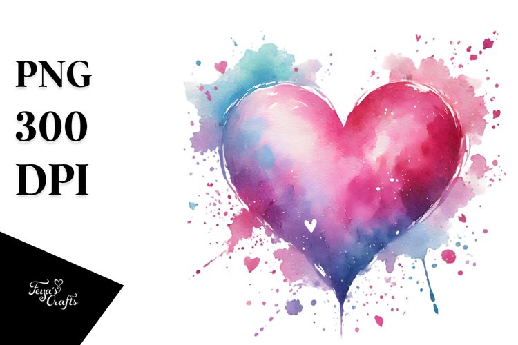 Paintbrush Style Heart Watercolor PNG