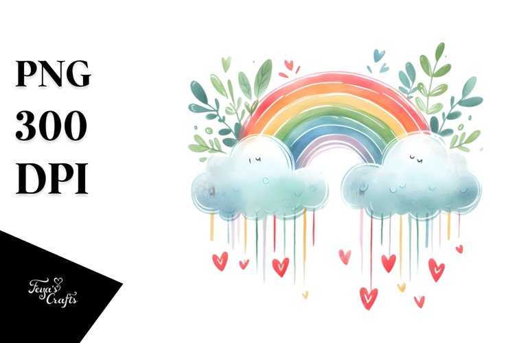 Simple Watercolor Digital Painting with Clouds, Transparent example image 1