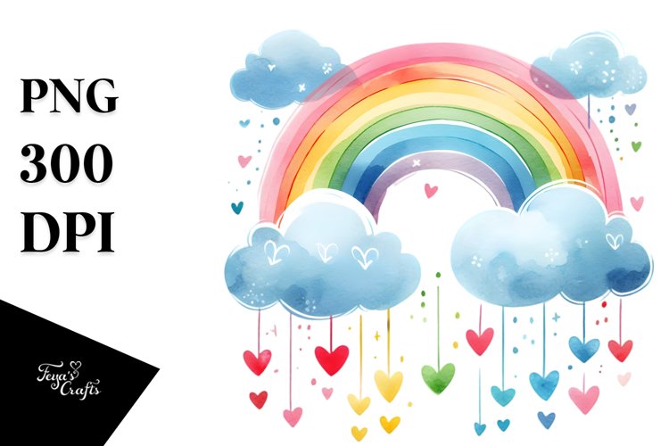 Simple Watercolor Digital Painting with Clouds, Transparent example image 1