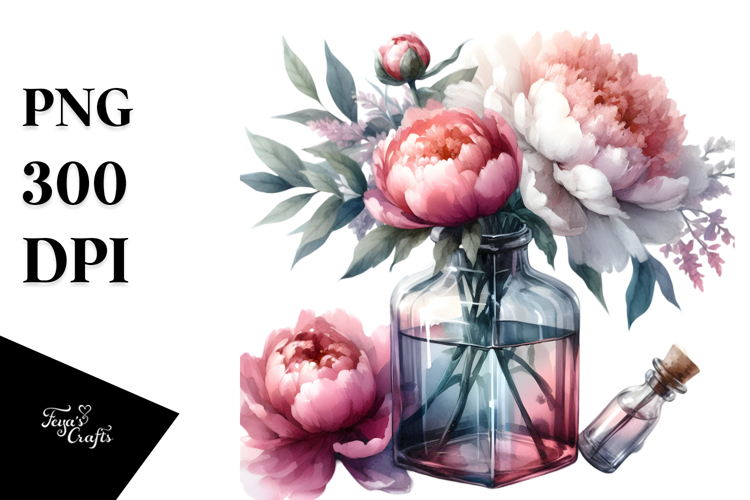 Abstract Watercolor Bottle Peonies Elegant Sophisticated