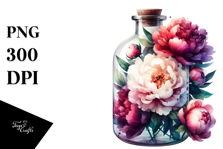 Abstract Watercolor Bottle Peonies Elegant Sophisticated