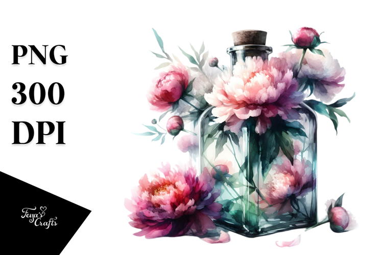 Abstract Watercolor Bottle Peonies Elegant Sophisticated