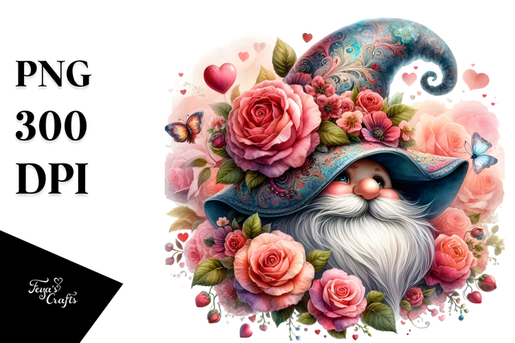 Valentines Gnome with Roses PNG