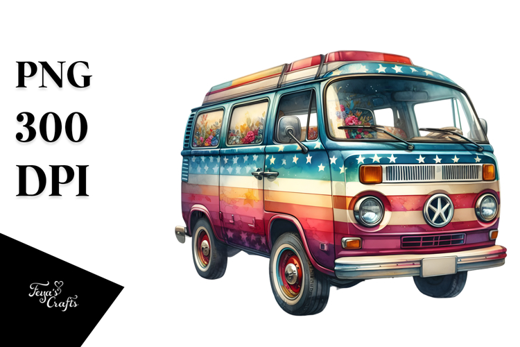 Vintage Van with Stars PNG