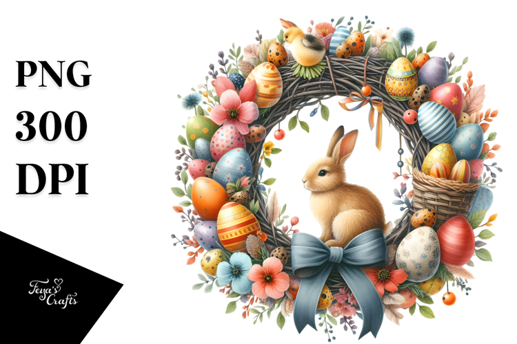 Easter Watercolor Wreath PNG