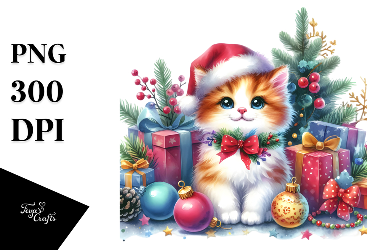Christmas Cat with Decorations PNG