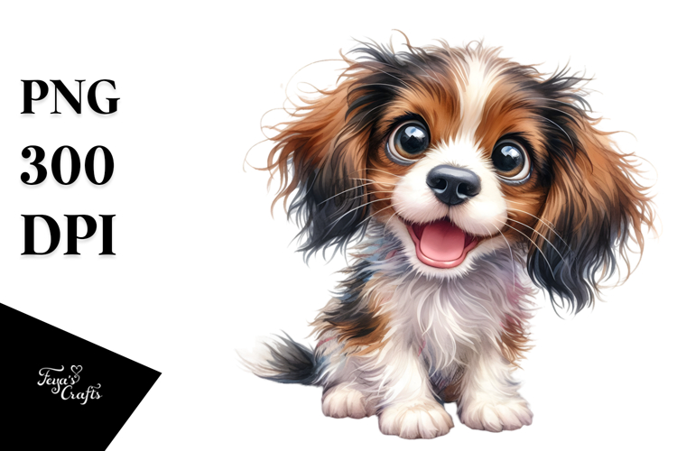 Happy Brittany Pup, Watercolor PNG