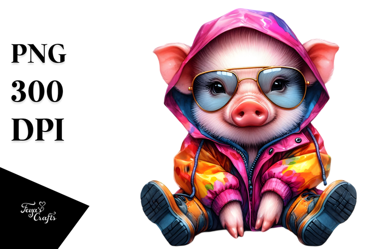 Vibrant Baby Pig with Cool Haircut PNG