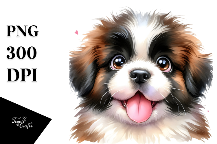 Happy Saint Bernard Pup, Watercolor PNG