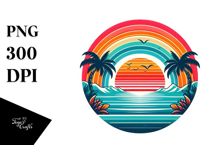 Retro Tropical Rainbow Sunset, 20 oz Tumbler PNG