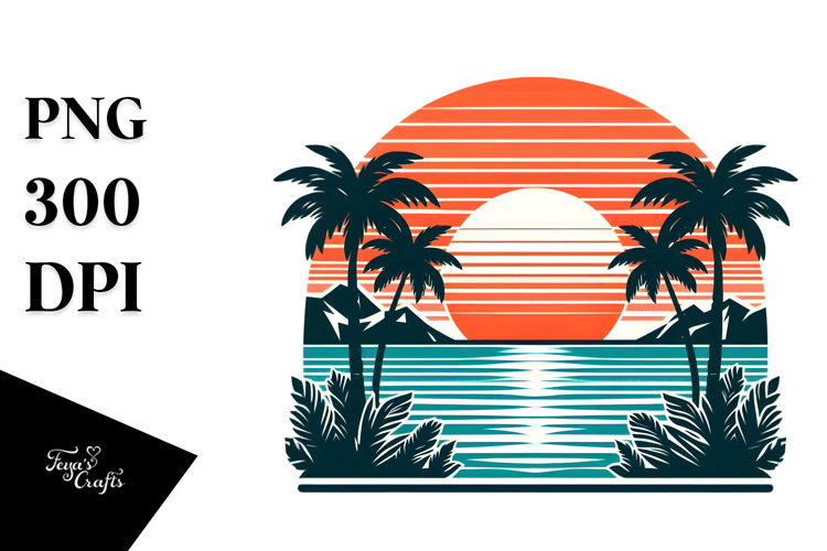 Retro Tropical Island Sunset Clipart