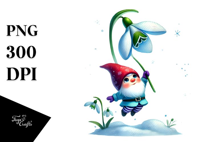 Floating Gnome with Snowdrop PNG