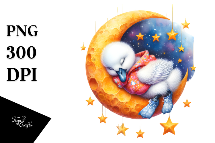 Vibrant Baby Swan with Hanging Stars PNG