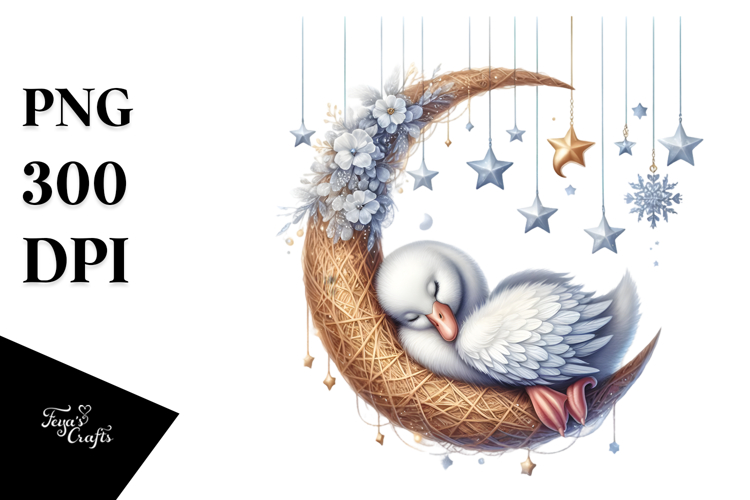 Vibrant Baby Swan with Hanging Stars PNG