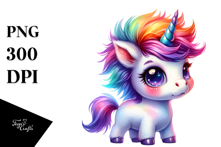 Cute Baby Unicorn Watercolor Drawing