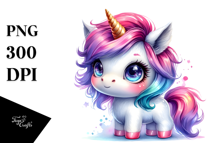 Cute Baby Unicorn Watercolor Drawing