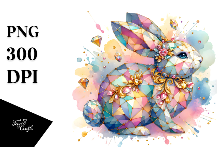Colorful Pastel Bunny Made of Diamonds PNG