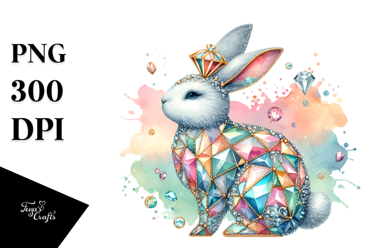 Colorful Pastel Bunny Made of Diamonds PNG