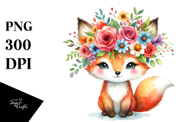 Adorned Fox with Flower Crown | Vibrant | Cartoon-Style