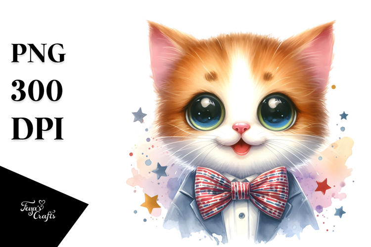 Funny Cat with Bow and Tie PNG