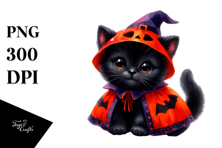 Cute Baby Black Cat Halloween Scenery Clipart