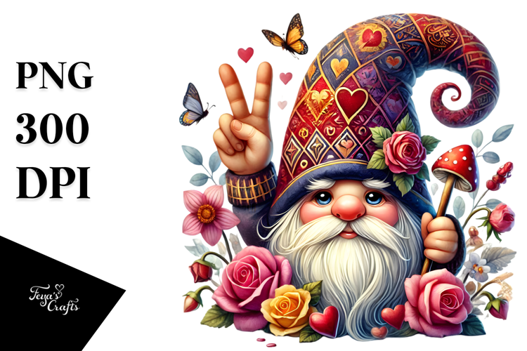 Valentines Gnome with Victory Sign PNG
