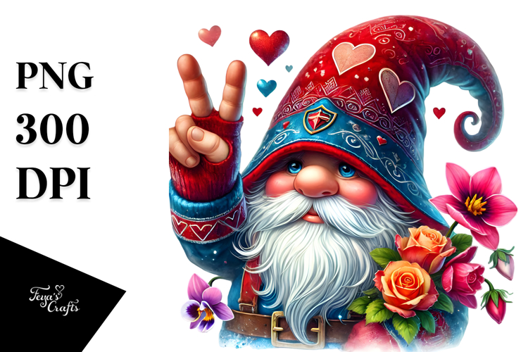Valentines Gnome with Victory Sign PNG
