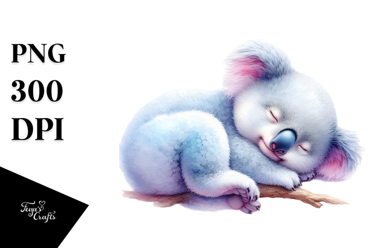 Vibrant Watercolor Baby Koala Sleeping PNG