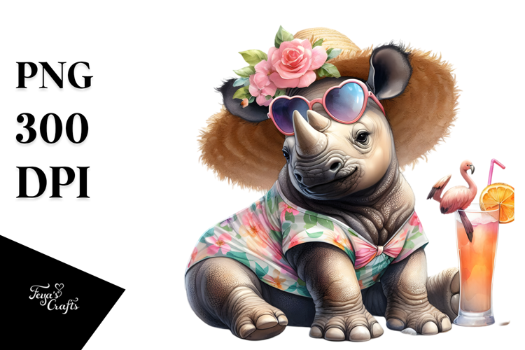 Rhino in Beachwear, Transparent PNG