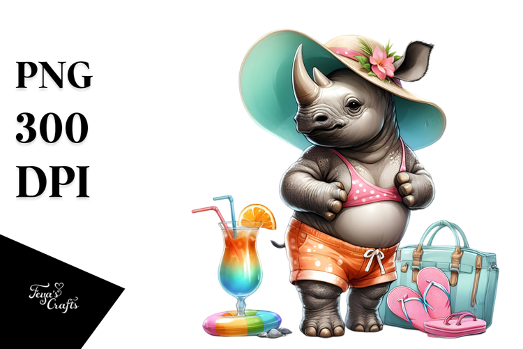 Rhino in Beachwear, Transparent PNG