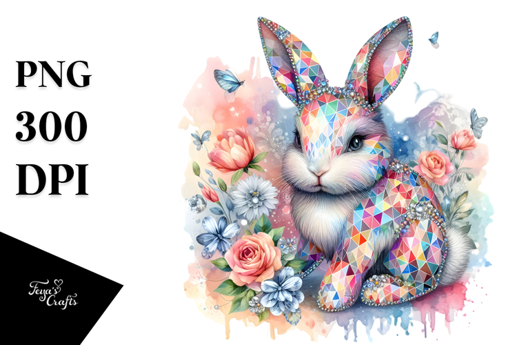 Colorful Pastel Bunny Made of Diamonds PNG