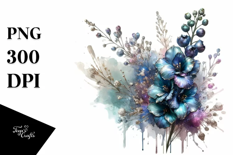 Abstract Shiny Delphinium Watercolor Splash