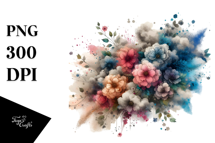 Colorful Grungy Flower Painting, PNG example image 1