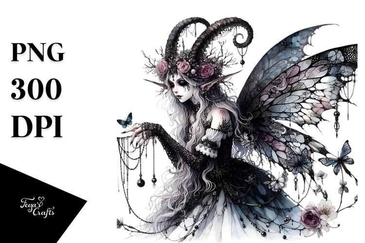 Detailed Watercolor Gothic Fairy | Clipart