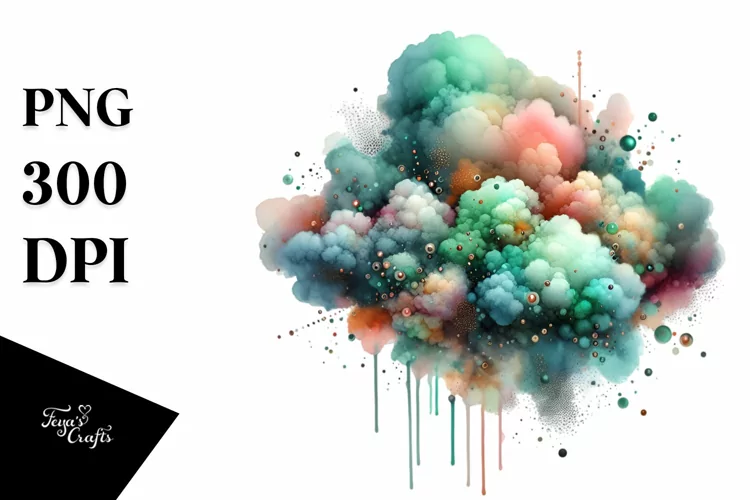 Colorful Greenish Watercolor Metalic Splash