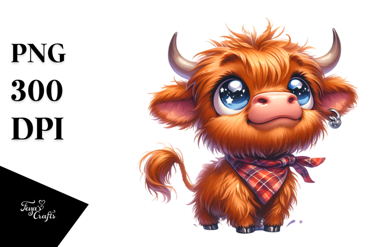 Watercolor Cow with Bandana PNG