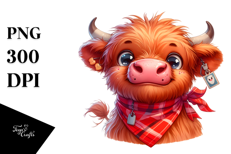 Ridiculously Cute Highland Cow with Bandana PNG