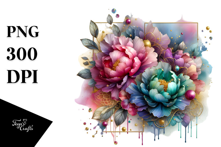Colorful Peonies PNG example image 1