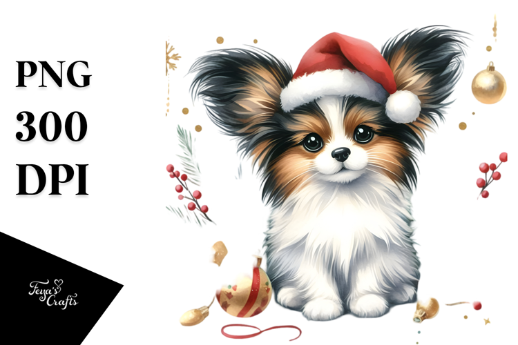 Papillon with Christmas Decorations,High-Res PNG