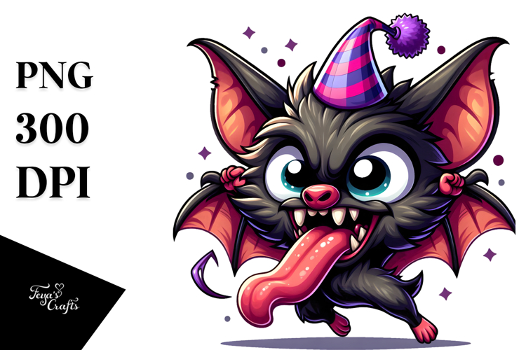 Cartoon Bat with Party Hat, PNG