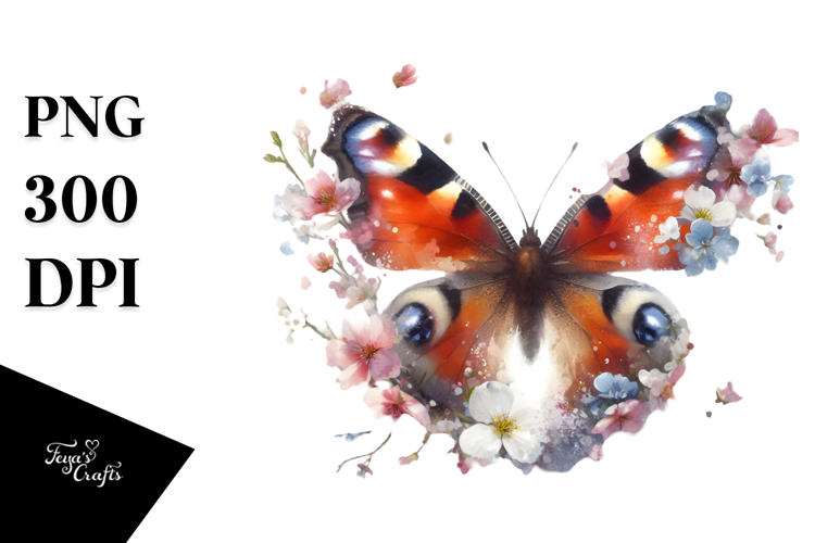 Butterfly with Spring Flowers PNG