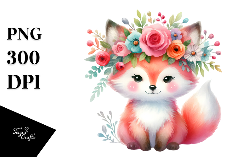 cute Fox Pastel Flower | Clipart