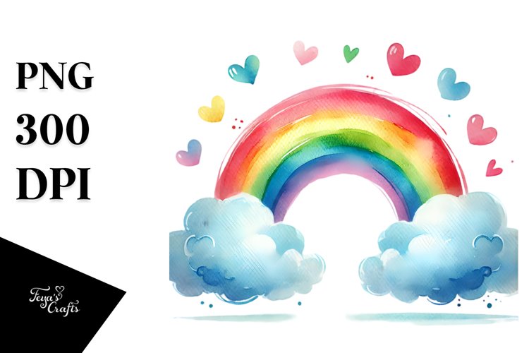 Simple Washed Watercolor Clouds with Rainbow example image 1