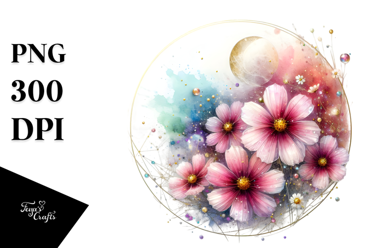 Cosmos with Watercolor Splash PNG